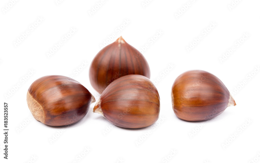 Tasty ripe chestnuts isolated on a white background Tasty ripe chestnuts isolated on a white background