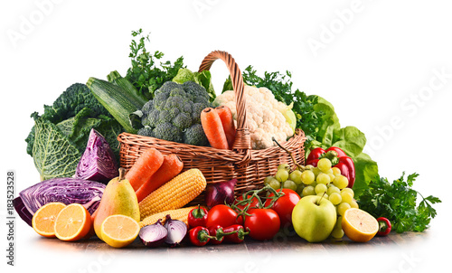 Composition with variety of raw organic vegetables and fruits