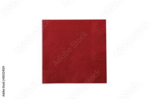 Top view of red paper napkin isolated on white