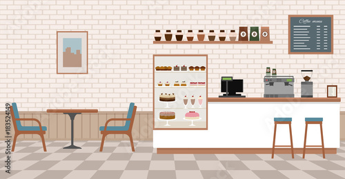 Empty cafe interior. Flat design vector illustration 
