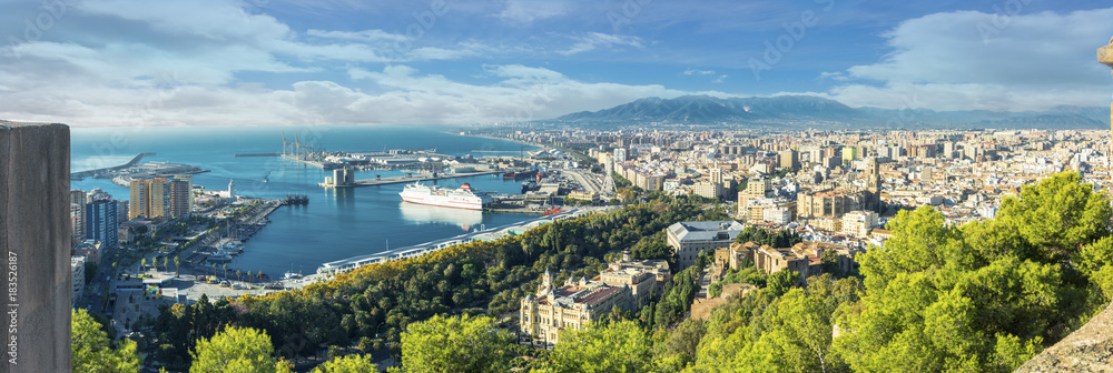 Panoramic view of Malaga from the Gibralfaro castle, Andalusia, Spain.