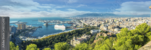 Panoramic view of Malaga from the Gibralfaro castle, Andalusia, Spain.