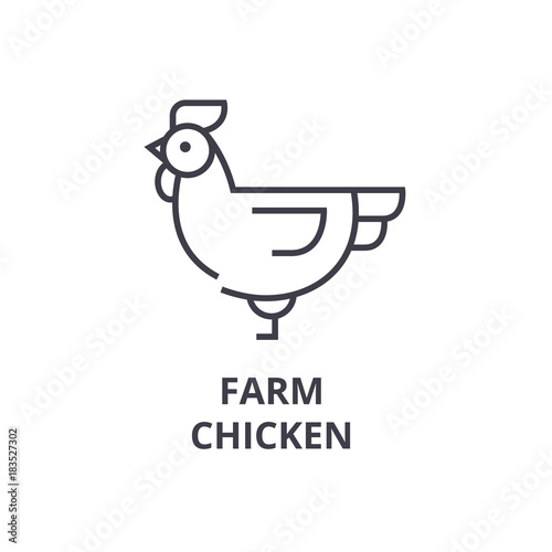 farm chicken line icon, outline sign, linear symbol, flat vector illustration