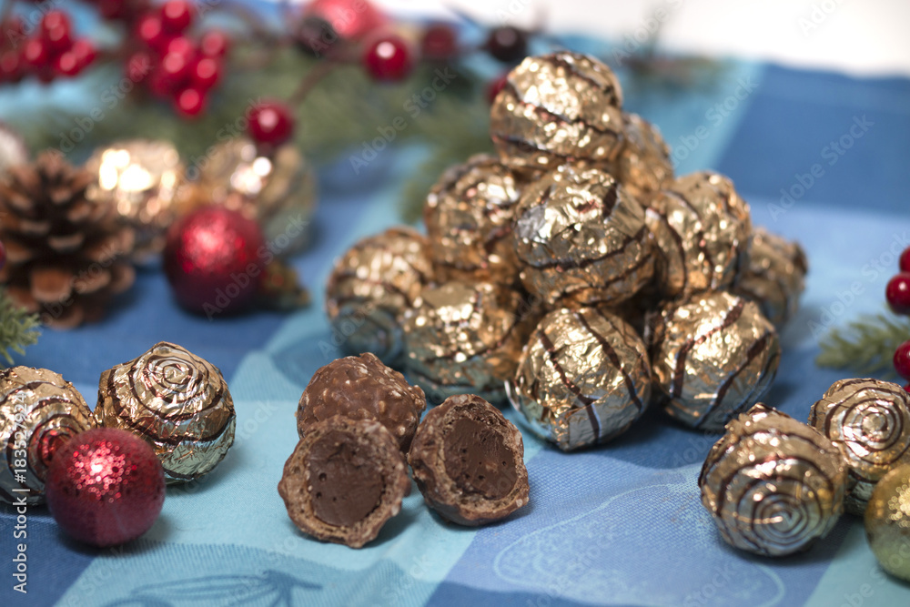 Pile of sweet round chocolate candies Pile of sweet round chocolate candies
