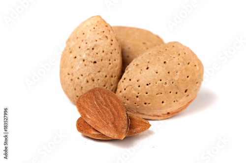 Sweet almonds on white background