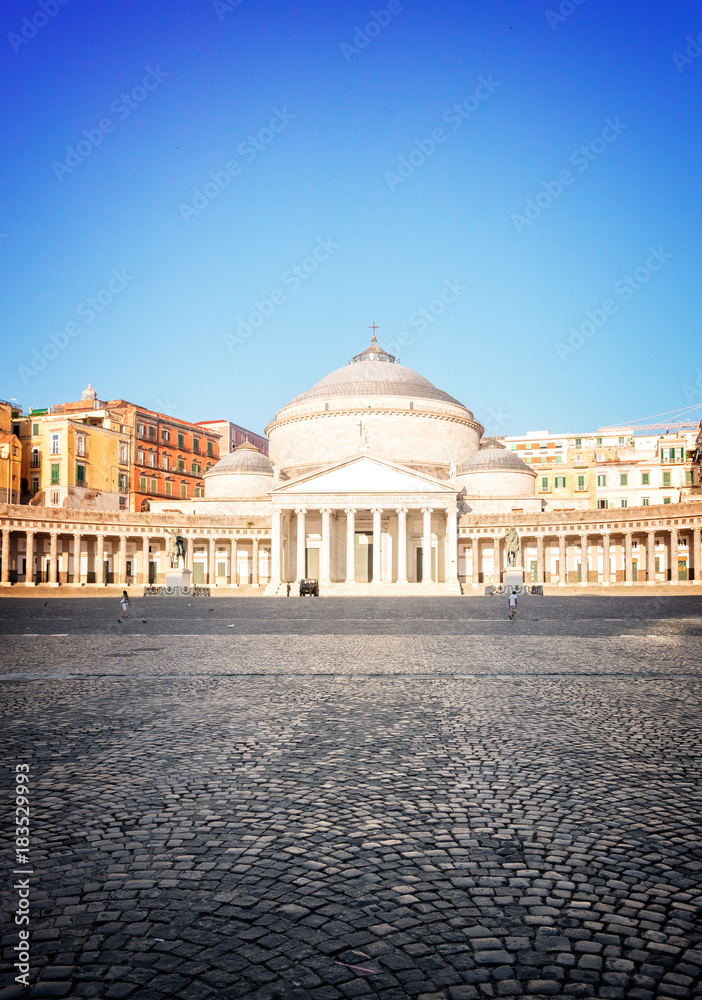 View of Piazza del Plebiscito, Naples Italy, retro toned