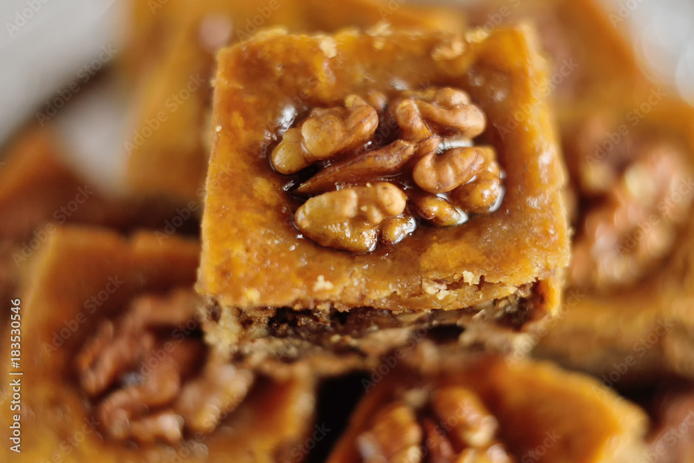 baklava - eastern confectionery made of puff pastry with nuts and honey. baklava - eastern confectionery made of puff pastry with nuts and honey.