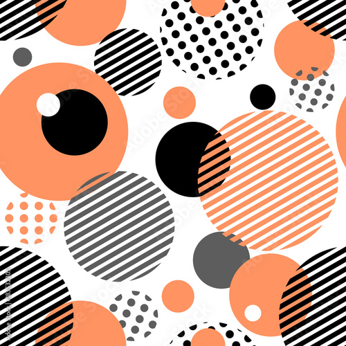 Geometric seamless pattern with circles, stripes, dots. Pattern for fashion and wallpaper. Vector illustration. 