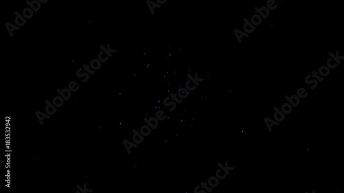 Several blue abstract shock wave explosions coming together to the center, resulting in one huge blast. Shockwave blasts become bigger on the black background, creating sparkling particle blast.