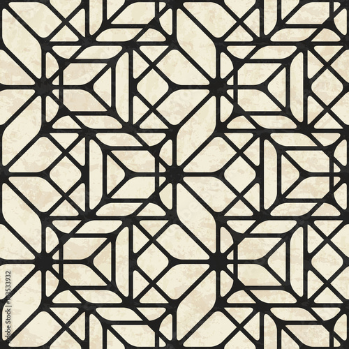 Fototapeta Naklejka Na Ścianę i Meble -  Abstract geometric polygonal grid pattern in black and beige colors, textured seamless vector illustration