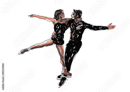 Scating man and woman, vector illustration
