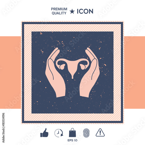 Hands holding Female uterus - protection icon