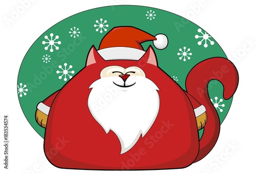Large Red Cat as Father Christmas Cartoon Festive Feline Fun