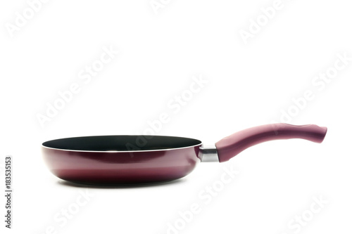 Violet frying pan isolated on a white