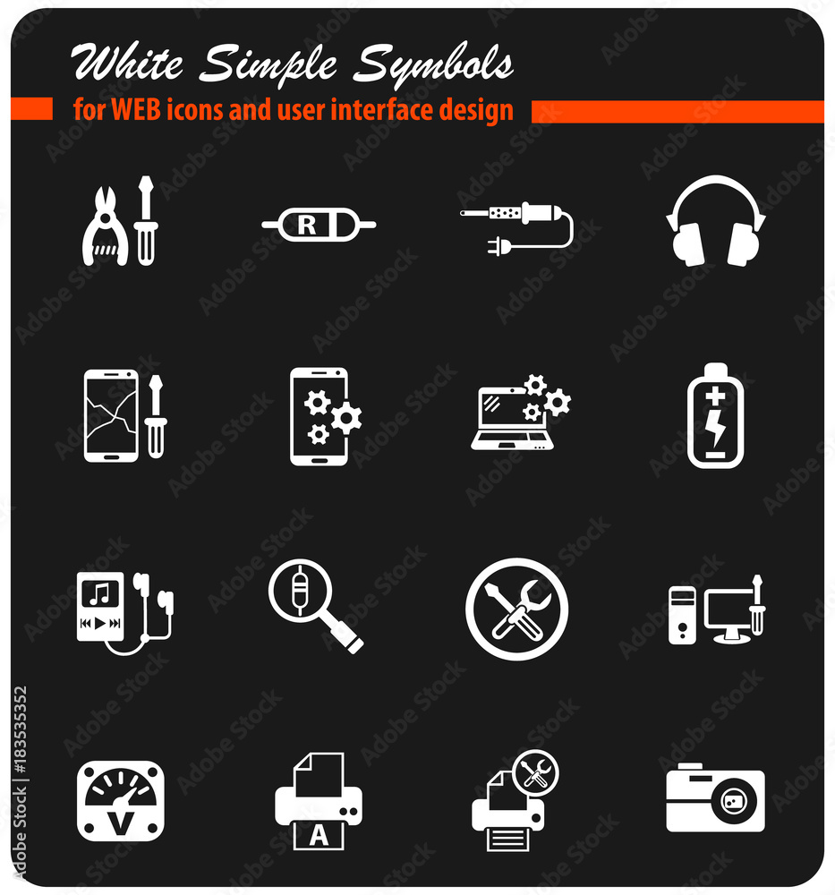 electronics repair white icon set electronics repair white icon set