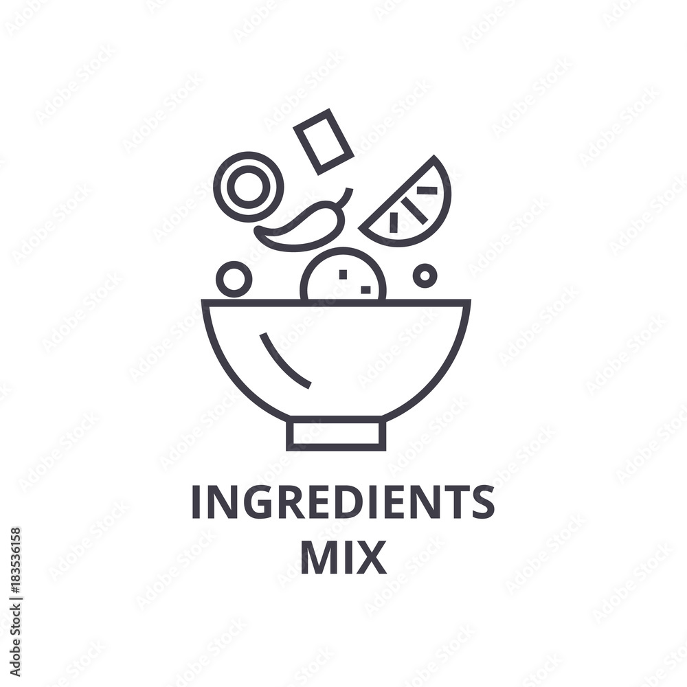 ingredients mix line icon, outline sign, linear symbol, flat vector illustration