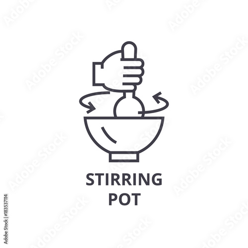 stirring pot line icon, outline sign, linear symbol, flat vector illustration