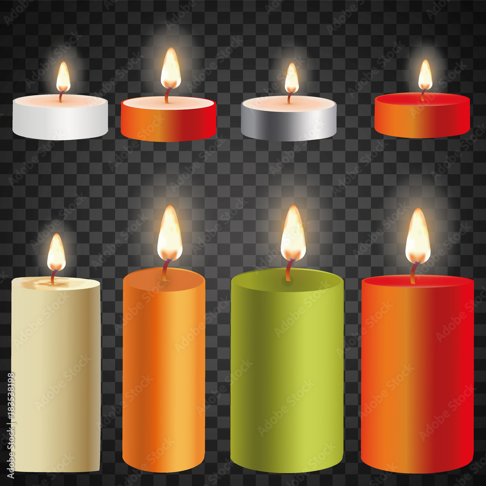3d set realistic paraffin candles isolated on transparent background. Vector illustration 3d set realistic paraffin candles isolated on transparent background. Vector illustration
