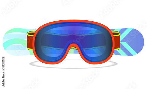 snowboard goggles with snowboard isolated on a white background
