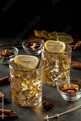 Cocktail with lemon and ice