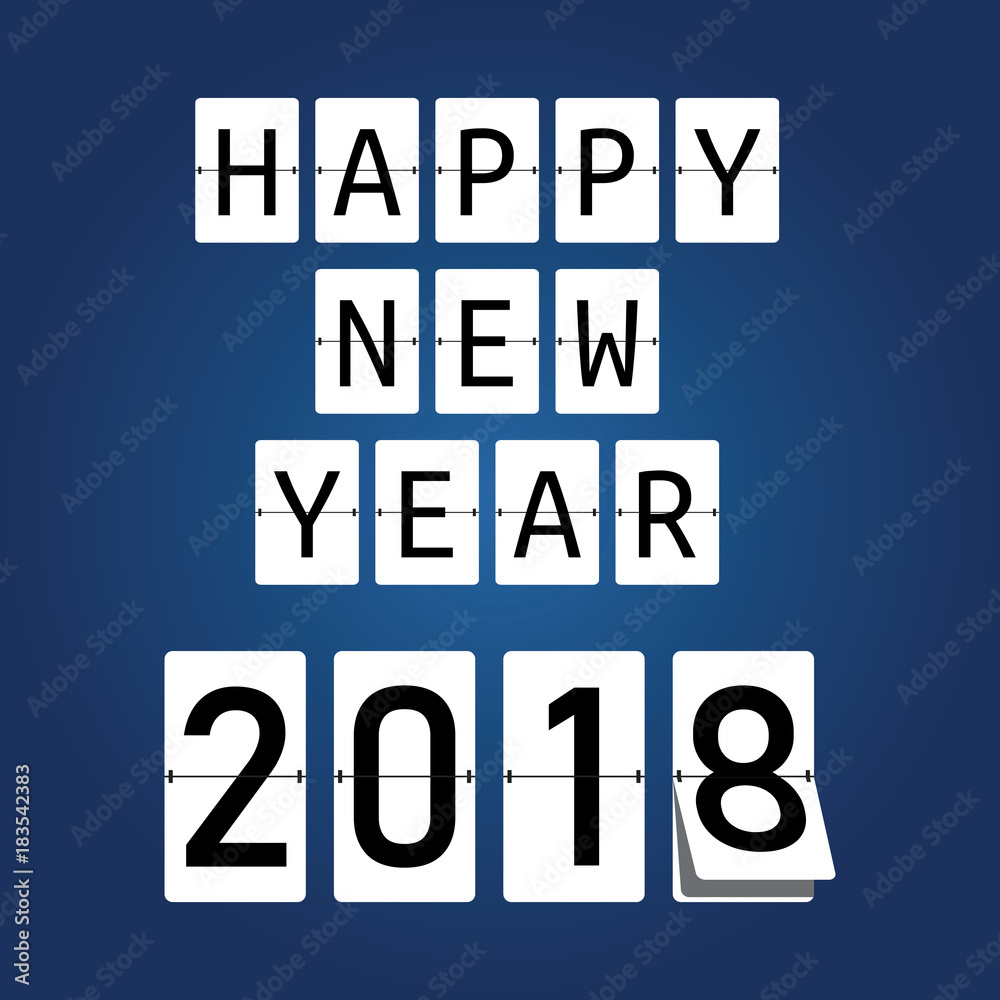 Happy new year card for 2018. Mechanical timetable for new year. Happy new year theme. 