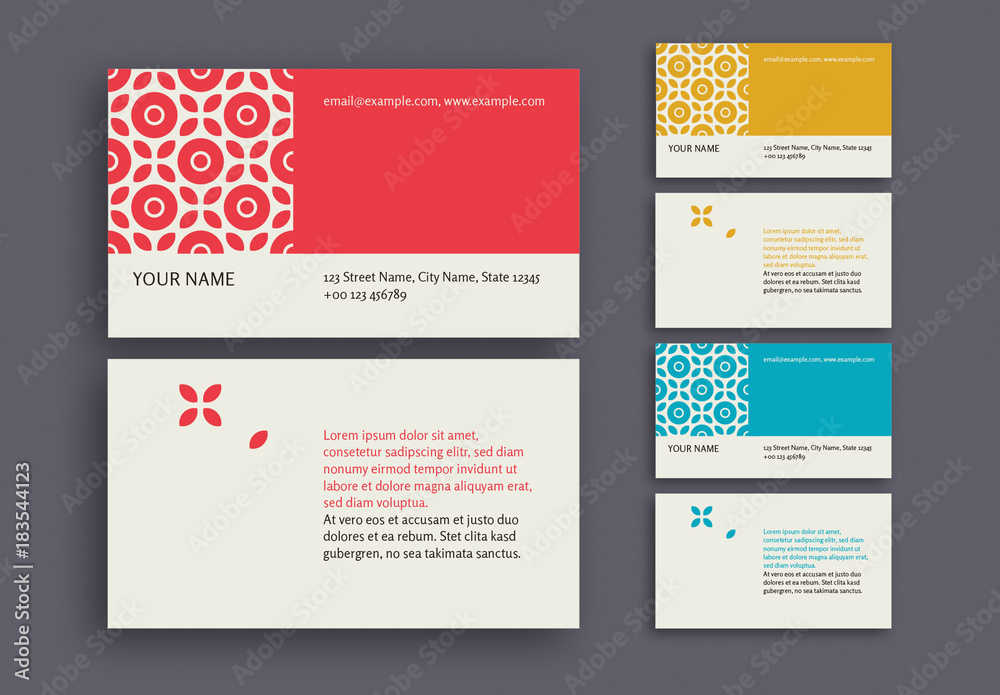 Patterned Business Card in 3 Color Palettes Stock Template