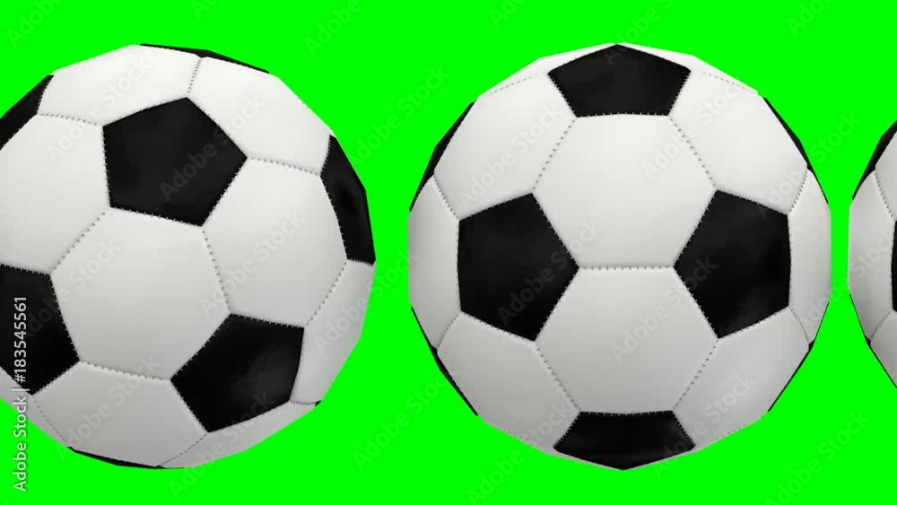 Animated close up of simple plain soccer balls with white and black material roiling slowly from left to right against green background. Animated close up of simple plain soccer balls with white and black material roiling slowly from left to right against green background.
