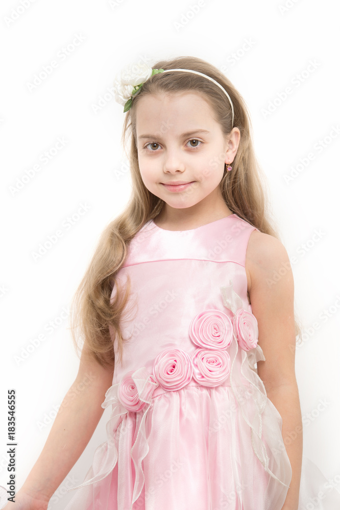 Child smile in rosy dress isolated on white Child smile in rosy dress isolated on white