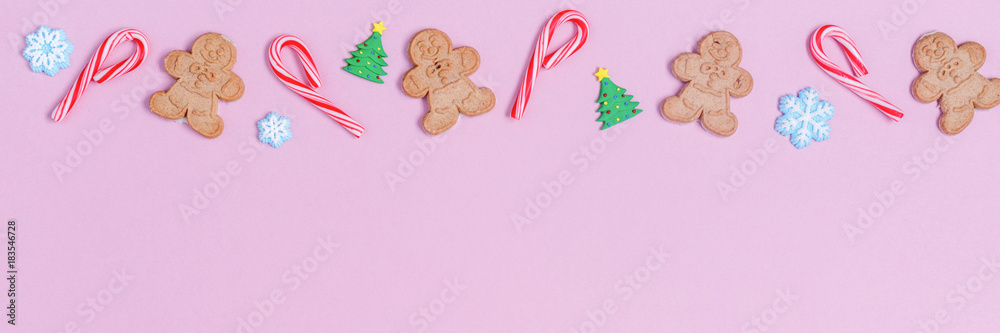 Christmas sweet treats pattern background. Flat lay holiday concept