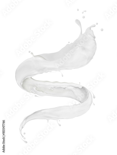 Milk splashes twisted in the shape of a spiral on white background
