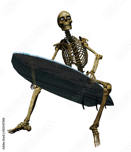 Canvas Print skeleton cartoon surfing waiting fot the big wave