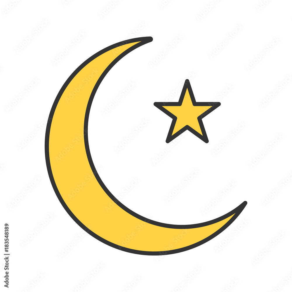Star and crescent moon color icon Star and crescent moon color icon