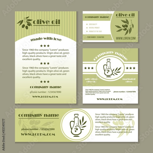 Olive oil product and Italian olives banners for extra virgin cooking or salad oil product. Vector design set of black and green olive branches for natural organic bottle label.