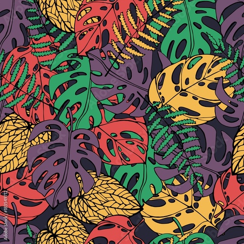 Vintage tropic pattern design. Cool floral wallpaper. Eps10 vector illustration