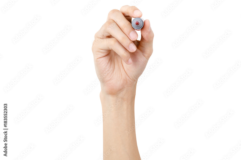 Man hand write something with marker on transparent glass isolated on white background Man hand write something with marker on transparent glass isolated on white background
