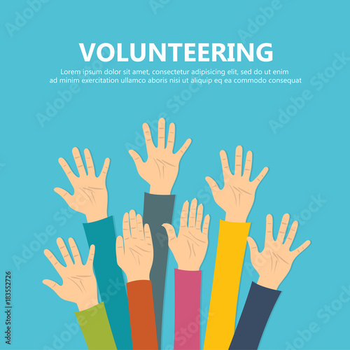 Volunteering concept. Hand raised up. Flat vector illustration