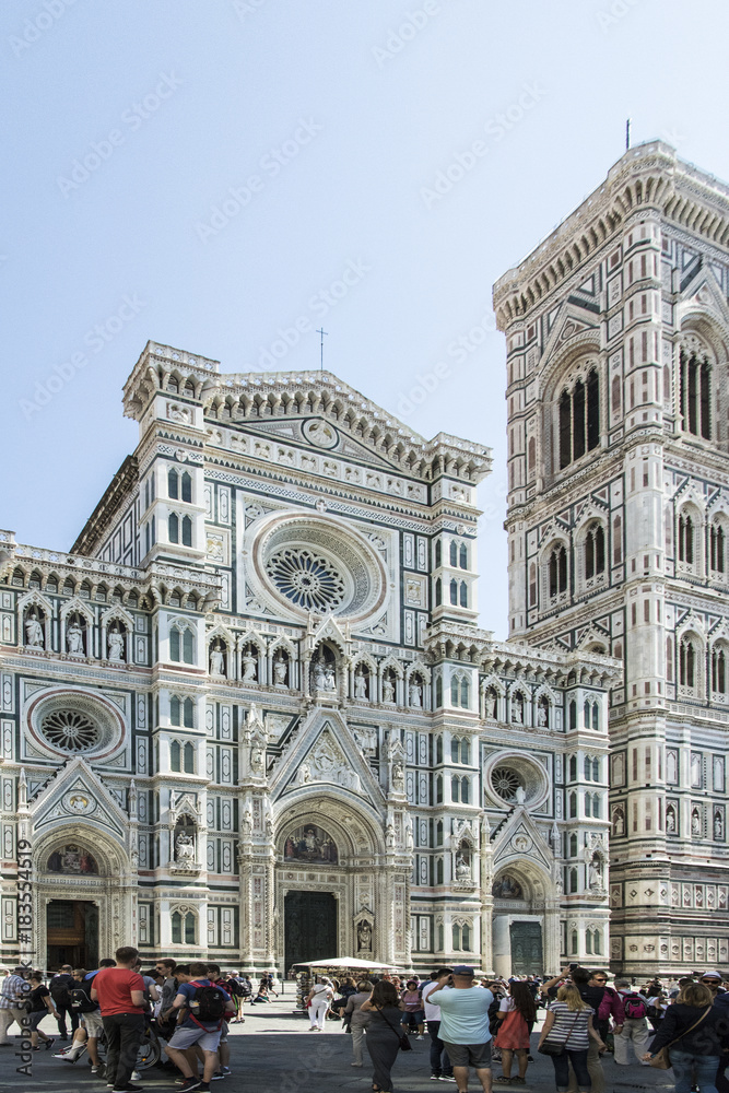 Front facade of the  Duomo and Giotto's Campanile,  Florence, Italy .