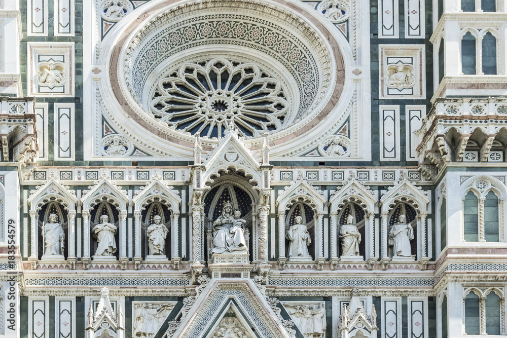 Details of the front facade of the  Duomo,  Florence, Italy 