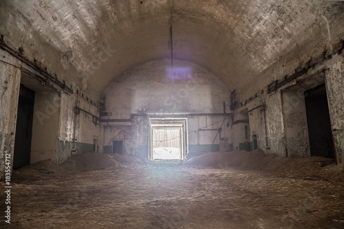 Old Abandoned rusty derelict soviet bunker. Abandoned special warehouse of warheads for nuclear missiles 