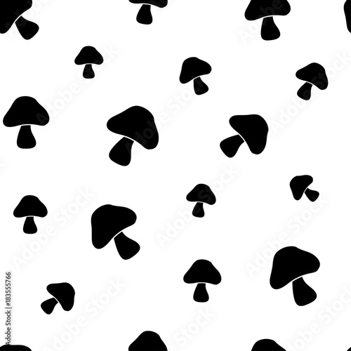 Seamless pattern, black mushroom on white background. Vector illustration
