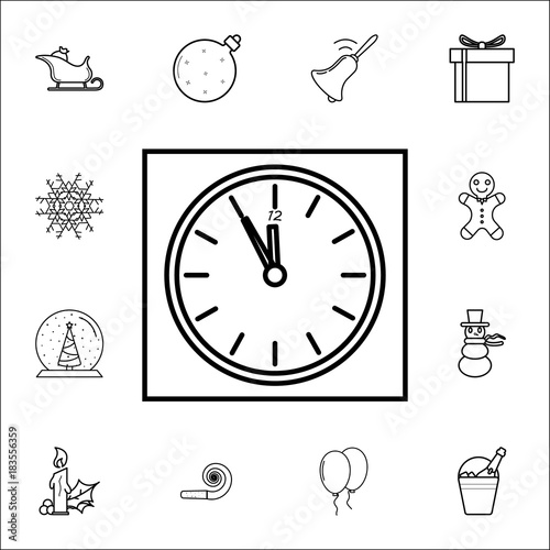 O'clock, Happy New Year! line icon. Set of Christmas and New Year icons. Signs, outline symbols collection, simple thin line icons for websites, web design, mobile app