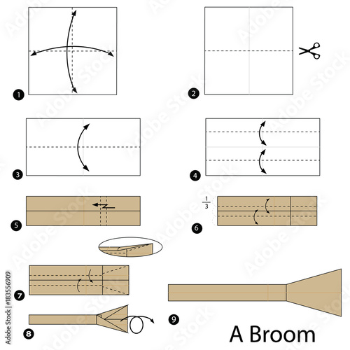step by step instructions how to make origami A Broom