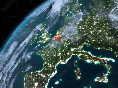 Belgium on planet Earth in space at night