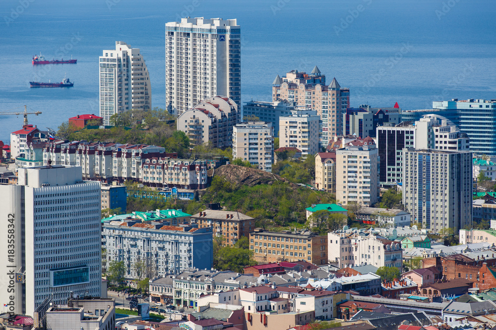 Fototapeta premium Vladivostok view from the hills in summer