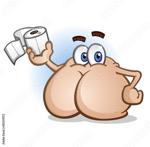 Butt Cartoon Character Holding Toilet Paper