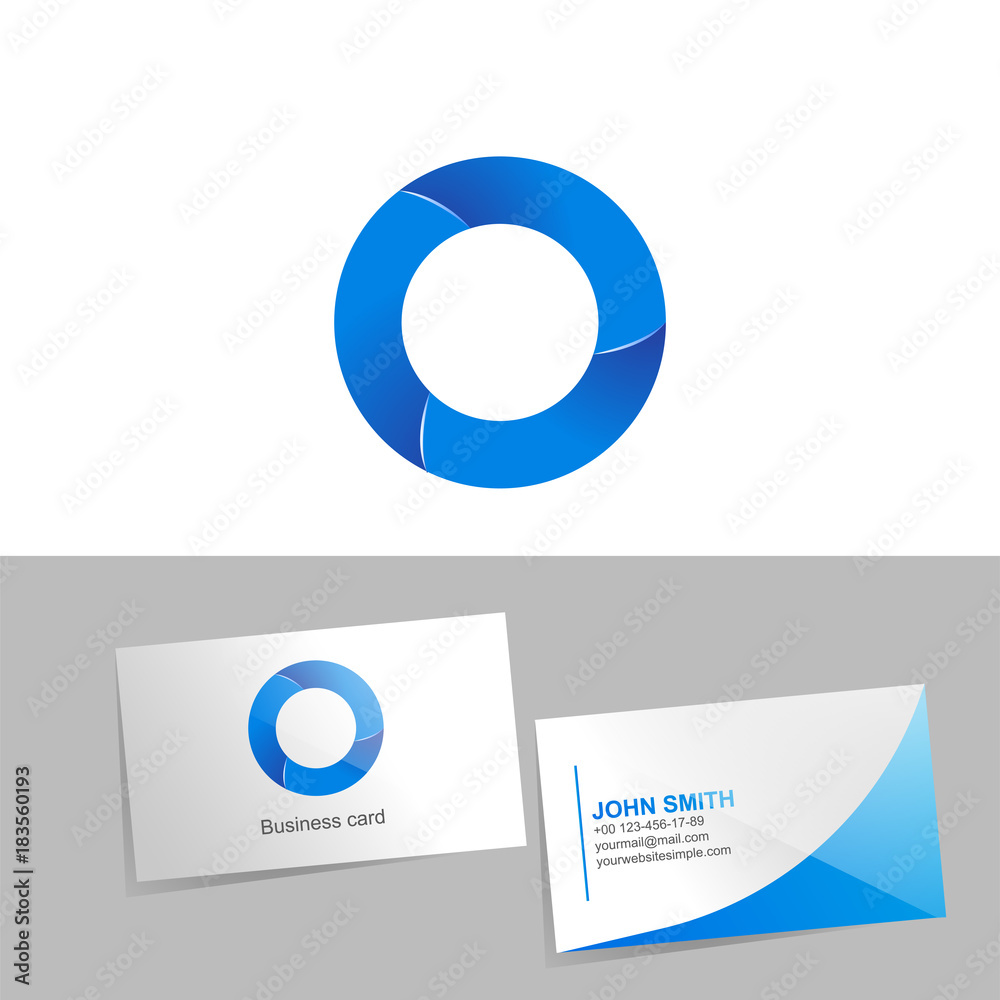 Gradient logo with the letter O of the logo. Mockup business card on white background. The concept of technology element design Gradient logo with the letter O of the logo. Mockup business card on white background. The concept of technology element design