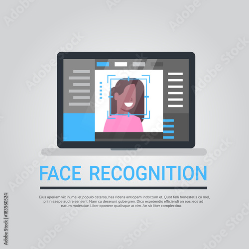 Face Recognition Technology Laptop Computer Security System Scanning African American Female User Biometric Identification Concept Vector Illustration