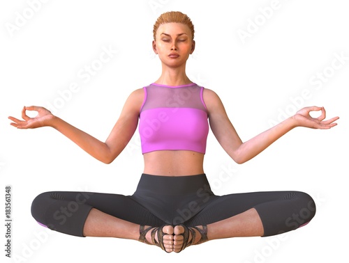 Beautiful girl doing yoga isolated on white 3d illustration