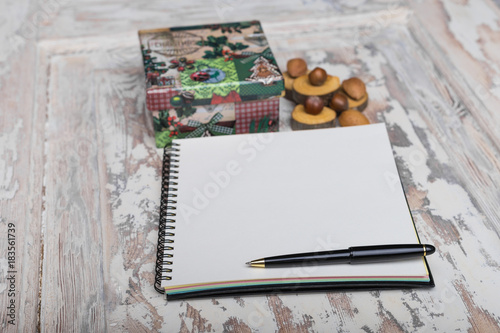 clear notebook with holiday decotations photo