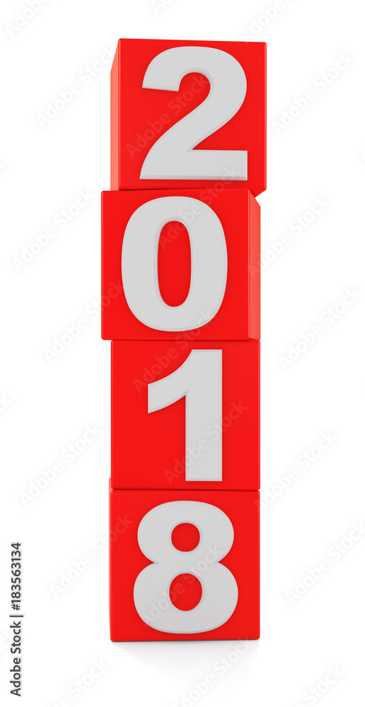 3d render. 2018 new year on red cubes. 3d render. 2018 new year on red cubes.